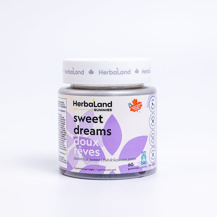 Herbaland Sweet Dreams Gummies in a compact PCR bottle, a best-seller designed to support relaxation, improved sleep quality, and a restful night with natural melatonin