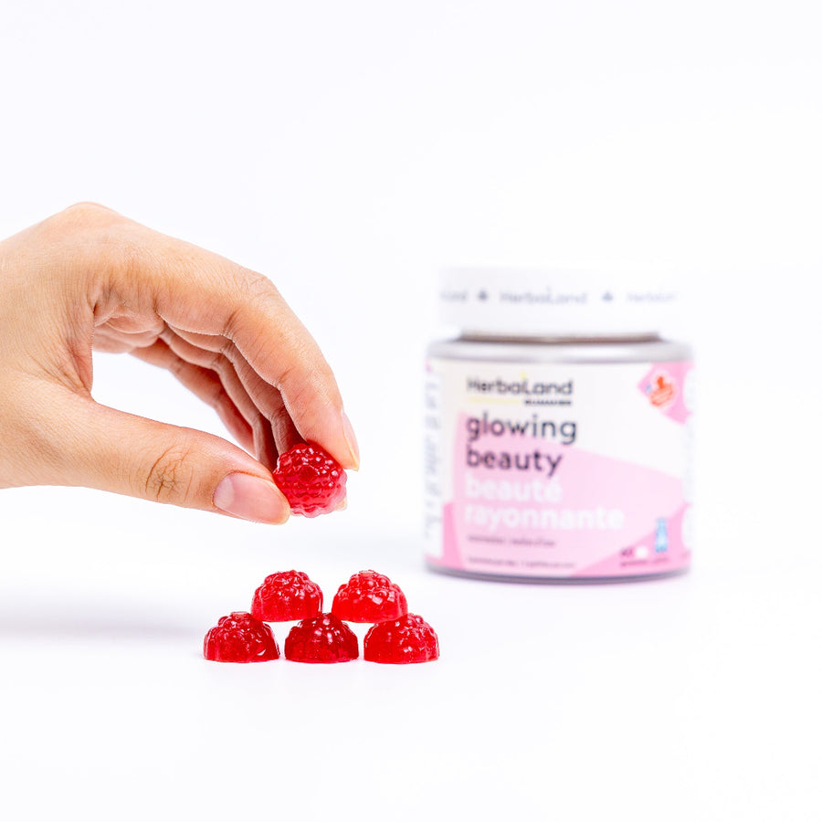 Herbaland Vegan Collagen Gummies in a compact PCR bottle, formulated to support healthy skin, hair, and nails with plant-based ingredients. A perfect boost for your daily beauty routine