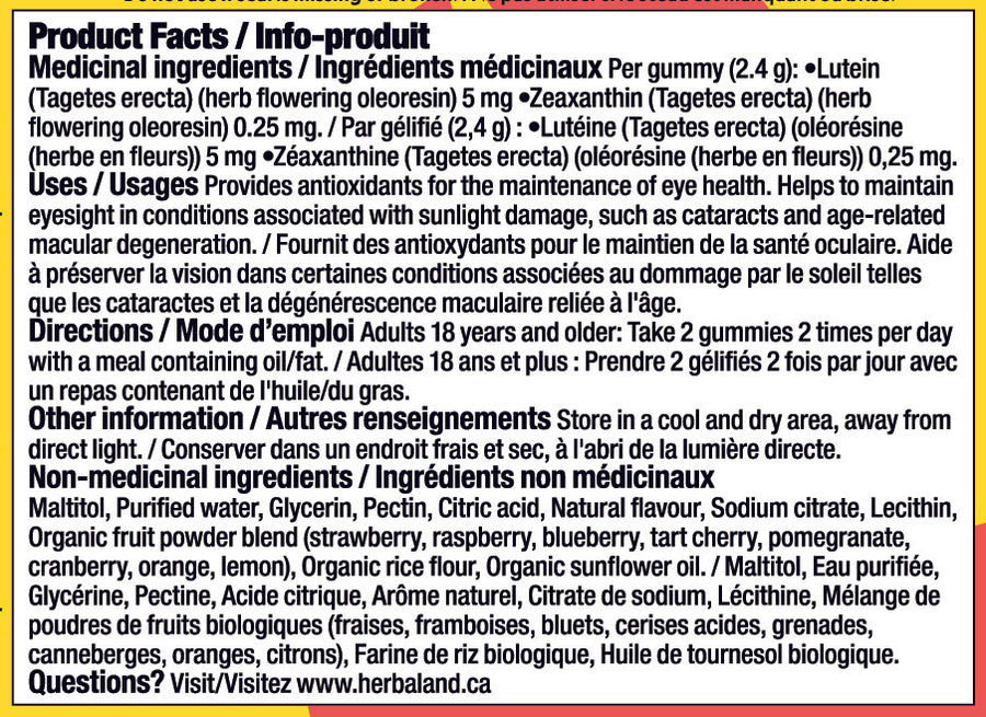 Herbaland Eye Care Gummies in a compact PCR bottle, formulated to support eye health and vision with lutein and zeaxanthin. A convenient and delicious addition to your daily wellness routine.