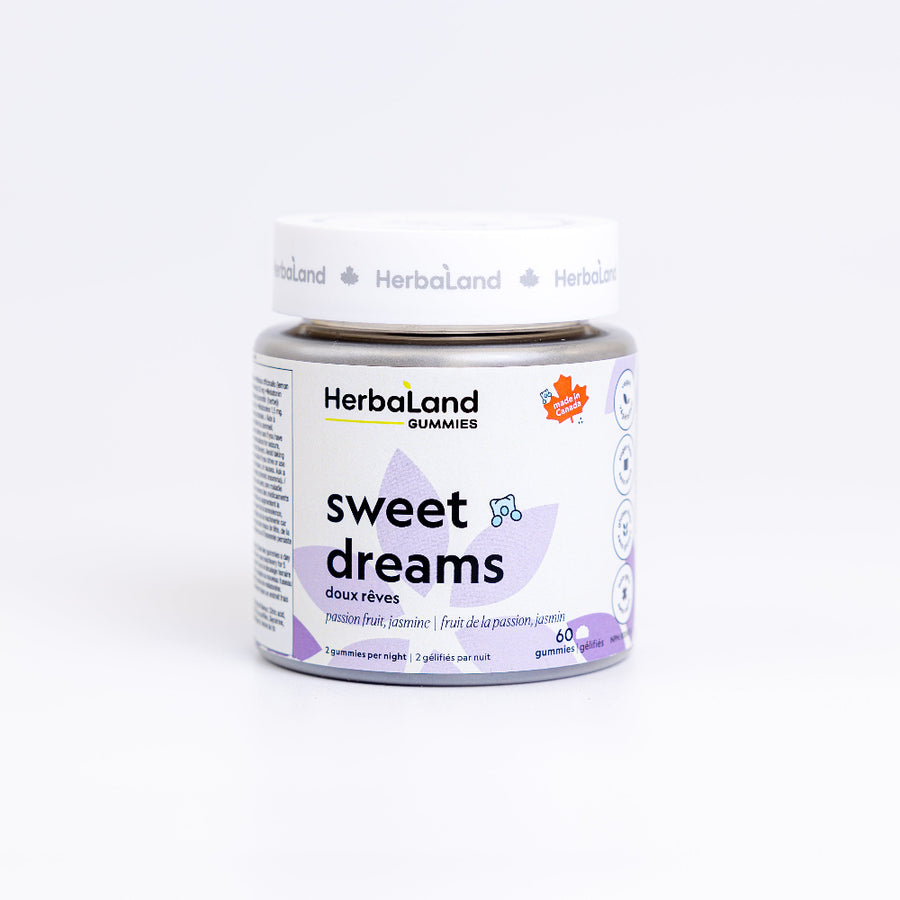 Herbaland Sweet Dreams Gummies in a compact PCR bottle, a best-seller designed to support relaxation, improved sleep quality, and a restful night with natural melatonin