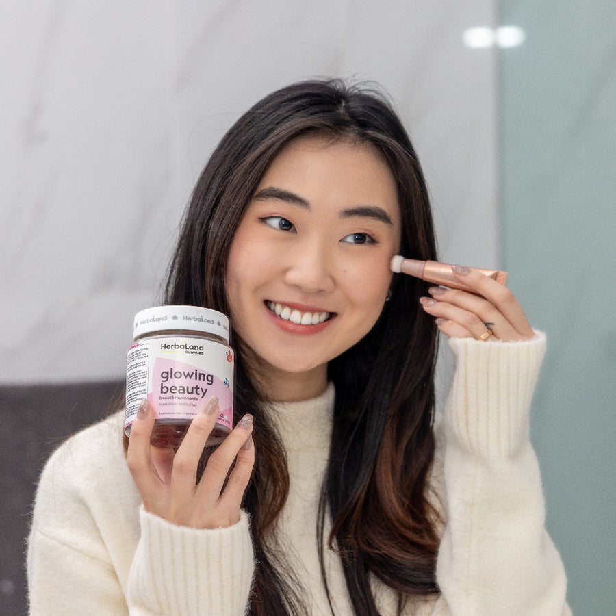 Herbaland Vegan Collagen Gummies in a compact PCR bottle, formulated to support healthy skin, hair, and nails with plant-based ingredients. A perfect boost for your daily beauty routine