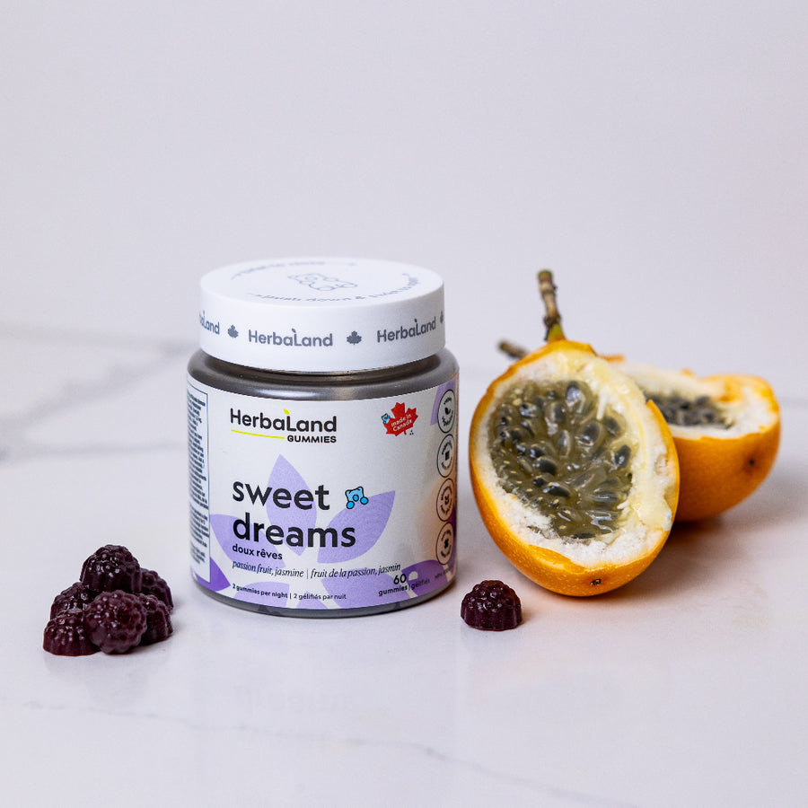 Herbaland Sweet Dreams Gummies in a compact PCR bottle, a best-seller designed to support relaxation, improved sleep quality, and a restful night with natural melatonin